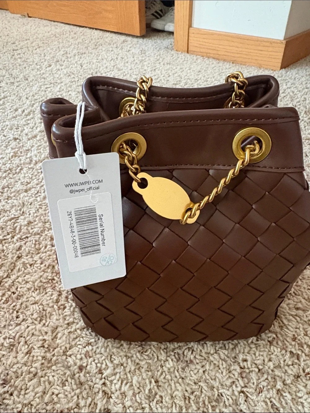 NWT- JW PEI Brown Woven Crossbody with Gold Chain